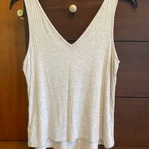 Women's Ribbed V-Neck Tank Top - heather grey